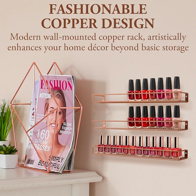 MyGift Modern Copper Metal Wall Mounted Display Racks - Image 4