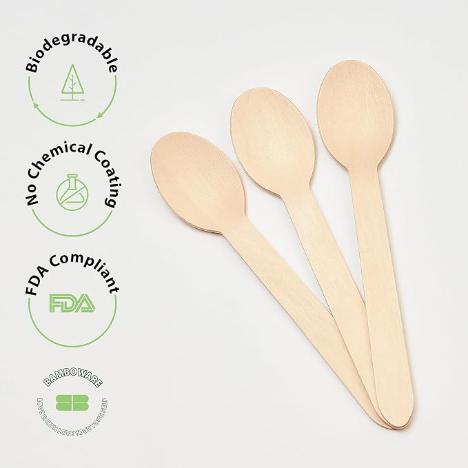 Wooden Spoons 300 Pieces | Natural Birch Wood Disposable Spoons | Biodegradable - Image 3