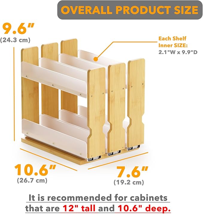 SpaceAid Bamboo Pull Out Spice Rack Organizer - Image 3