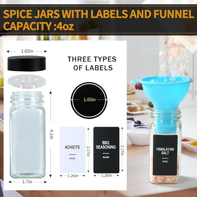 48 Glass Spice Jars with Labels, Spice Jar Set, 4oz Spice Containers, Seasoning - Image 3
