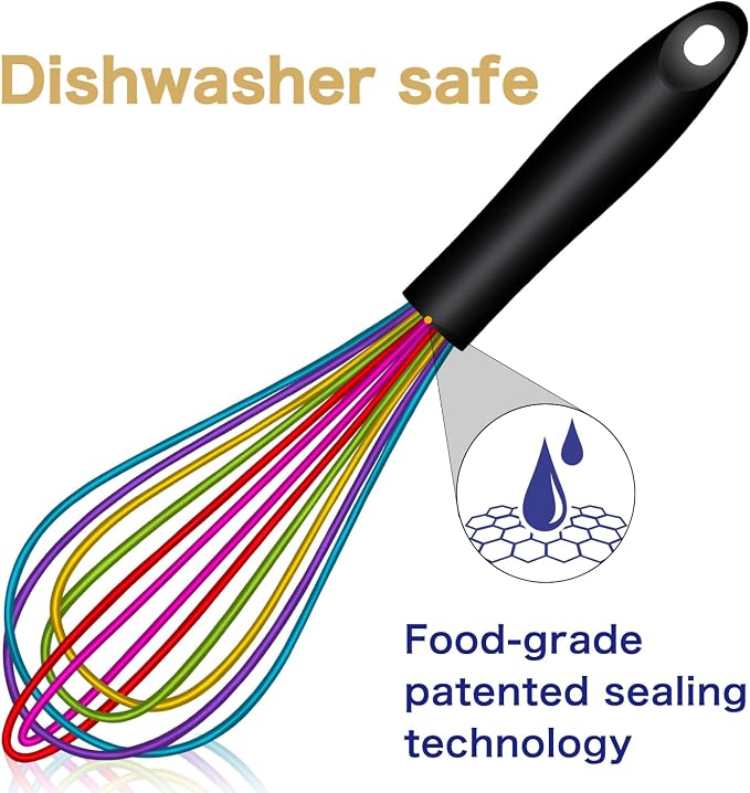 OYV Dishwasher Safe Colorful Silicone Whisk, Sealed Waterproof Design Set of 3 - Image 2