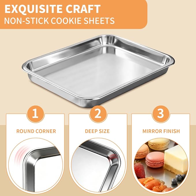 Baking Sheet Set of 3, Stainless Steel Cookie Sheets Baking Sheet Pan, - Image 7