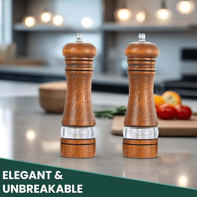 2-Piece Salt and Pepper Grinder Set, 6.5 Inch Wooden Salt and Pepper Mills - Image 6