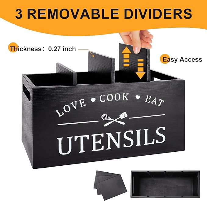 Black Farmhouse Utensil Holder for Kitchen Counter Extra Large Cooking Utensil - Image 3