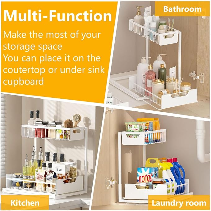 Ceetug Under Kitchen Sink Organizers and Storage Pull Out 2 Tier Metal Bathroom - Image 7