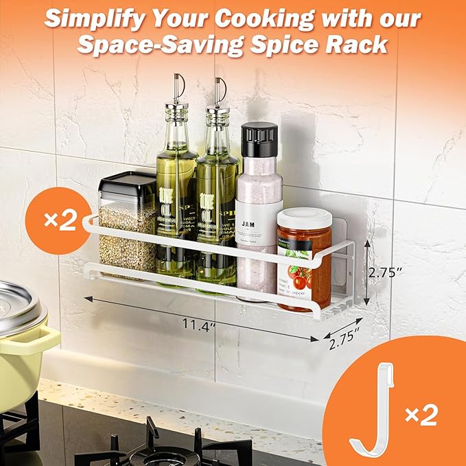 Bunoxea Spice Rack wall mounted 2 Pack, Space-Saving Spice Organizer - Image 2