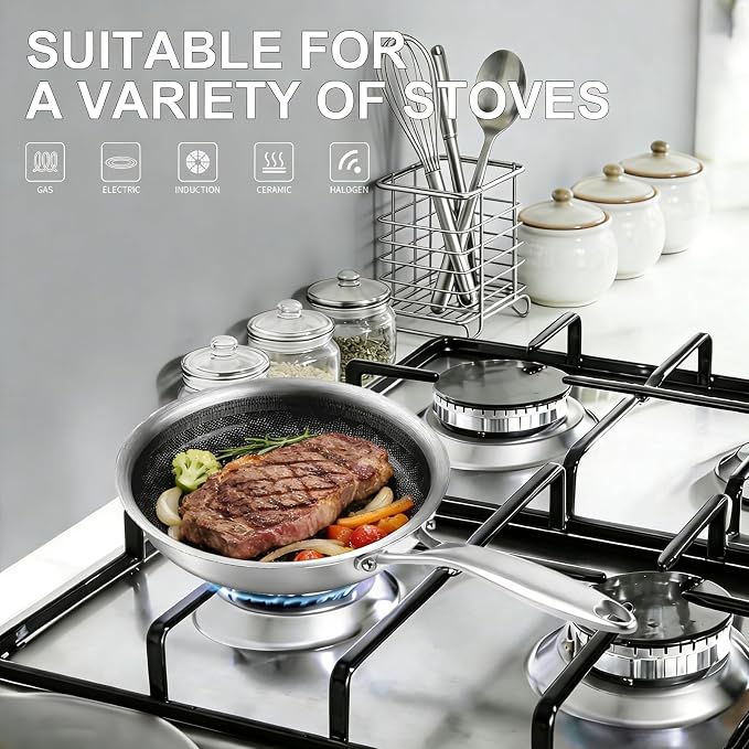 DELARLO 8inch Tri-Ply Stainless Steel Frying Pan - Image 2