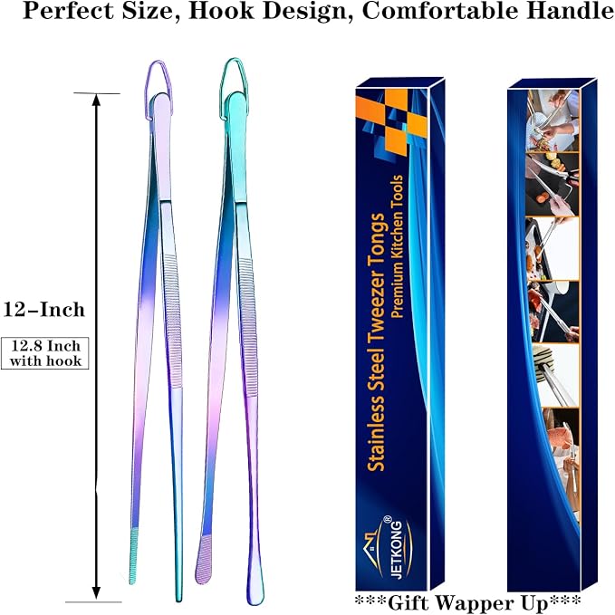 JETKONG 2 Pcs 12-Inch Culinary Tweezers Food Tweezers Kitchen Tweezer Tongs - Image 7