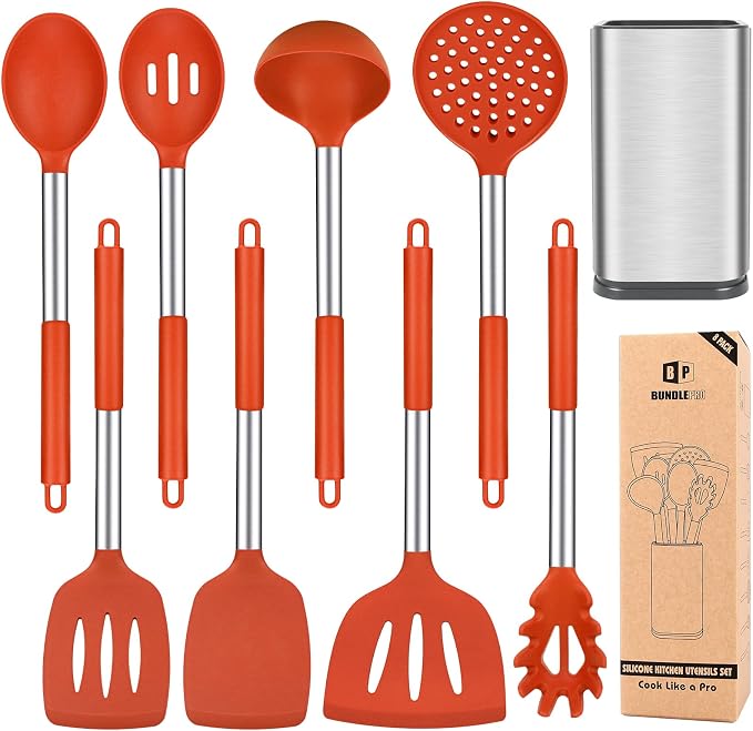 Silicone Cooking Utensil Set, BPA Free Heat Resistant Kitchen Tools by BUNDLEPRO