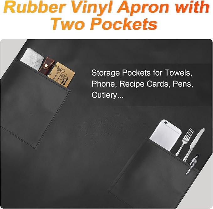 Gotega Waterproof Rubber Vinyl Apron Adjustable Dishwasher Apron - Image 3