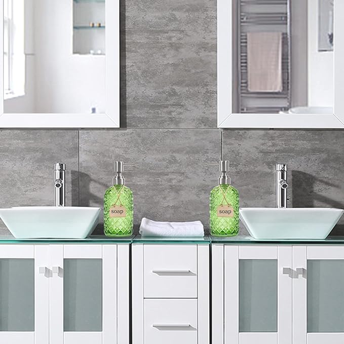 16 oz Diamond Pattern Glass Soap Dispenser, Kitchen and Bathroom Refillable - Image 6
