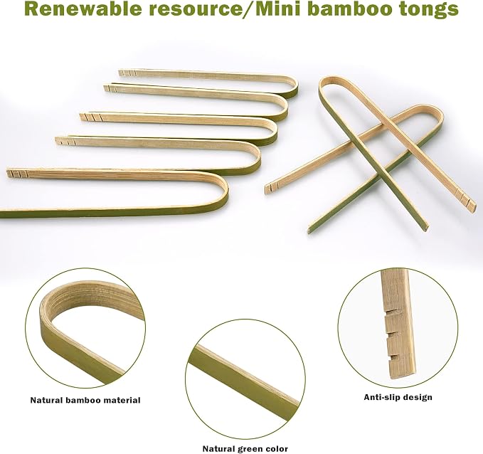 Mini Bamboo Tongs Disposable 100 Pcs 6.2 Inch Long Wooden Tongs - Image 3