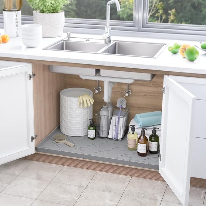 SIKADEER 40" x 22" Under Sink Mat Waterproof, Silicone Mat Kitchen Drawer Shelf - Image 2