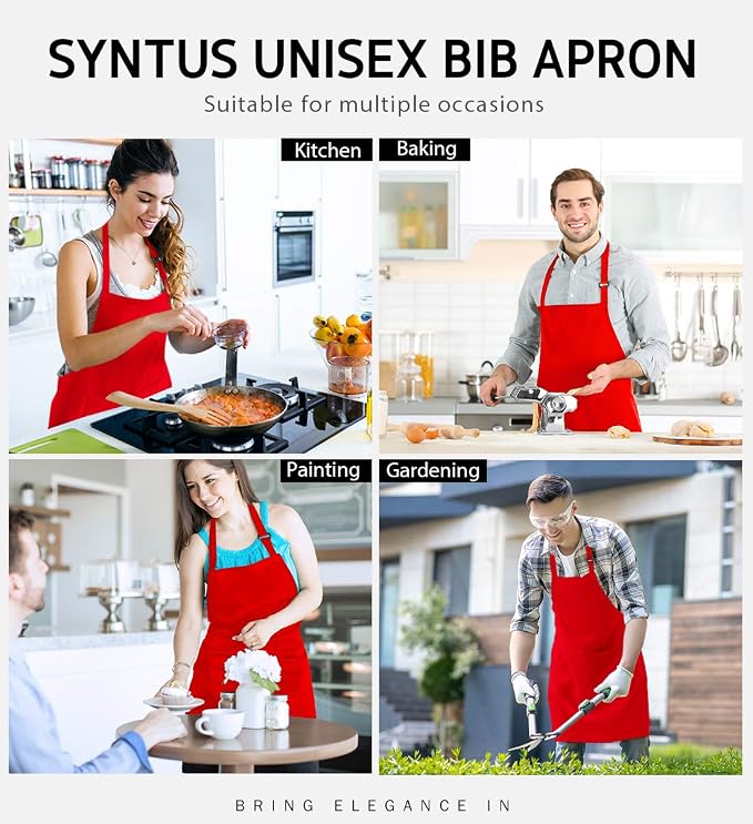 Syntus 12 Pack Bib Apron, Unisex Aprons Adjustable Waterdrop Resistant - Image 7