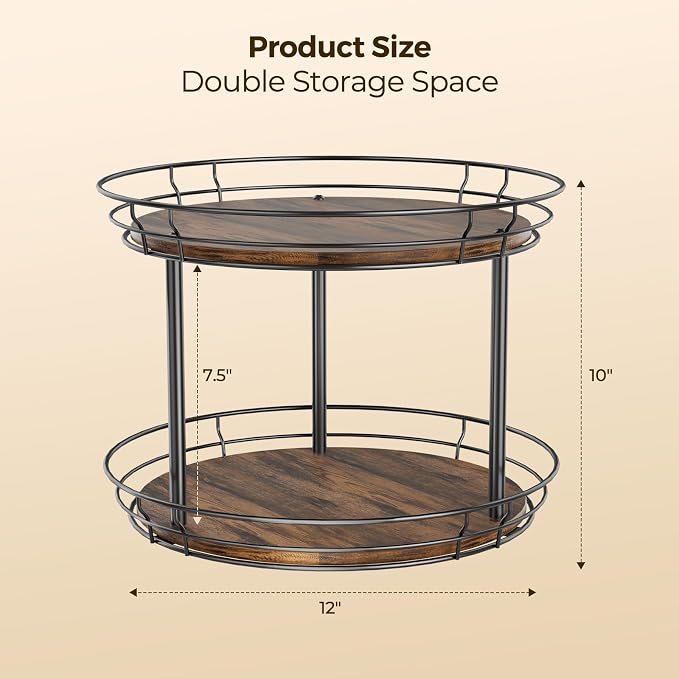LAMU 12'' Lazy Susan Turntable Organizer, 2 Tier Round Rotating Spice Rack - Image 8