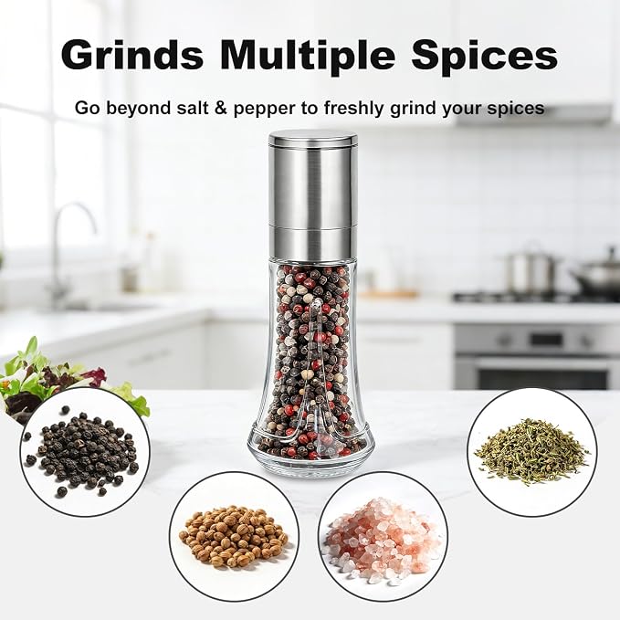 Aelga Pepper Grinder with Silicone Funnel - 4oz Glass Manual Mills with - Image 6
