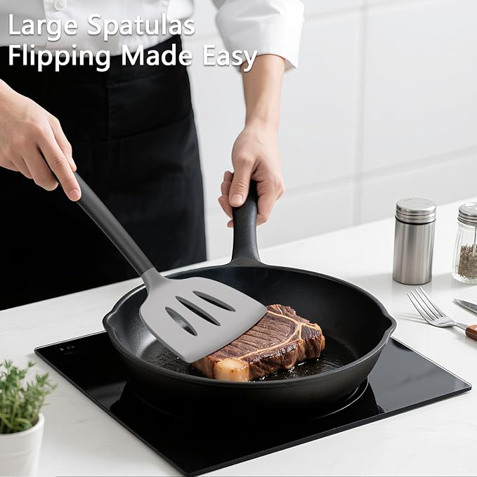 Coukre 3 Pack Silicone Spatula Set, High Heat Resistant, Fish Spatula, Solid & - Image 3