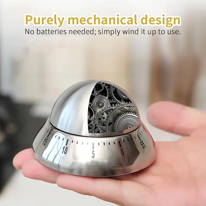 Mechanical Kitchen Timer, Wind Up 60 Minutes Manual Countdown - Image 3