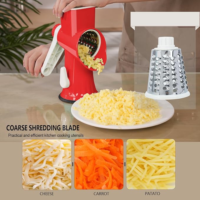 Rotary Cheese Grater with Handle-Versatile Cheese Grater Non-Slip Suction Base - Image 2
