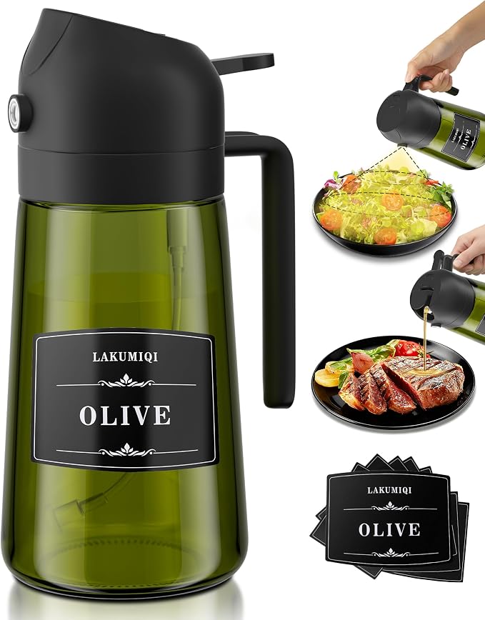 LAKUMIQI 2 in 1 Oil Sprayer for Cooking, 16oz Olive Oil Dispenser Bottle for by LAKUMIQI
