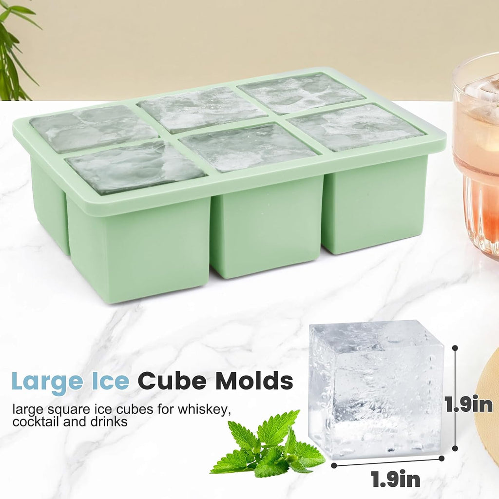 Large Silicone Ice Cube Tray 3Pack, SAWNZC Big Square Ice Cube Molds