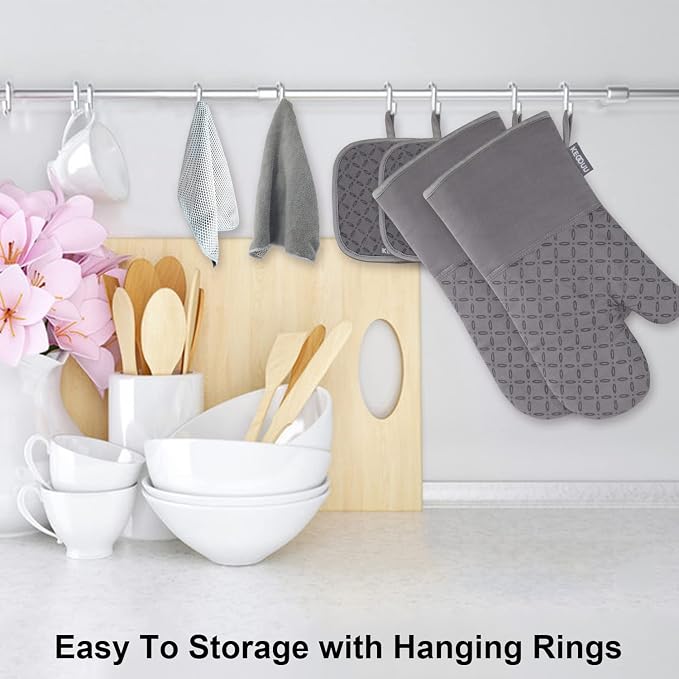 KEGOUU Oven Mitts and Pot Holders 6pcs Set, Kitchen Oven Glove High Heat - Image 7