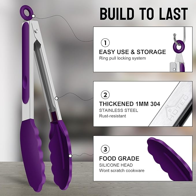 HOTEC Premium Stainless Steel Locking Kitchen Tongs - Image 5