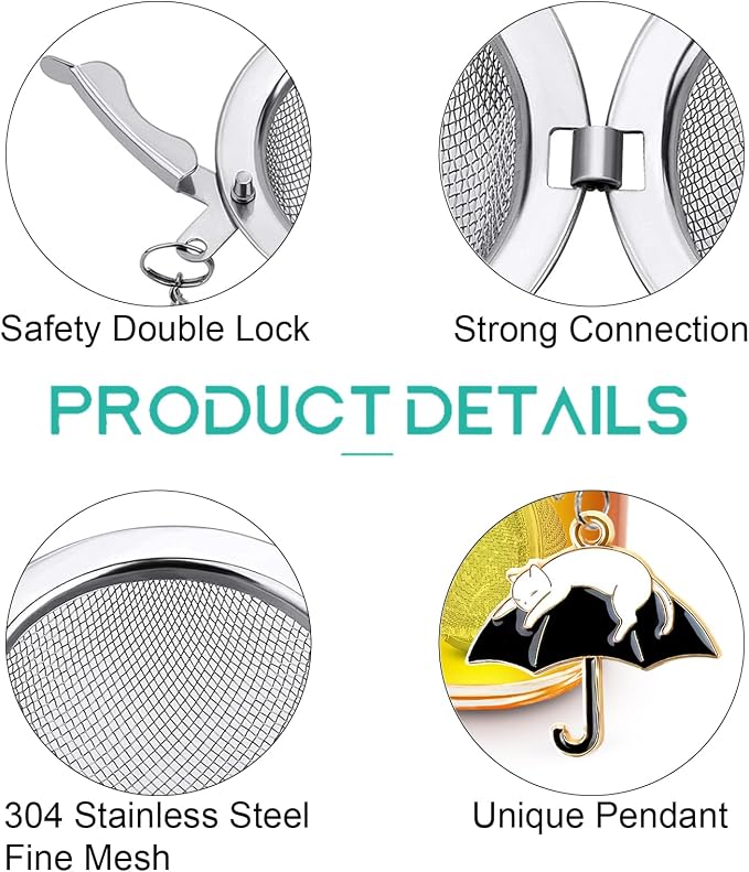 2Pack Tea Infuser with Cute Cat Charm, Premium Stainless Steel Loose Leaf Tea - Image 4