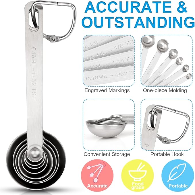Upgrade 9 PCS Stainless Steel Measuring Spoons Set, Small Tablespoon, Set 8 - Image 3