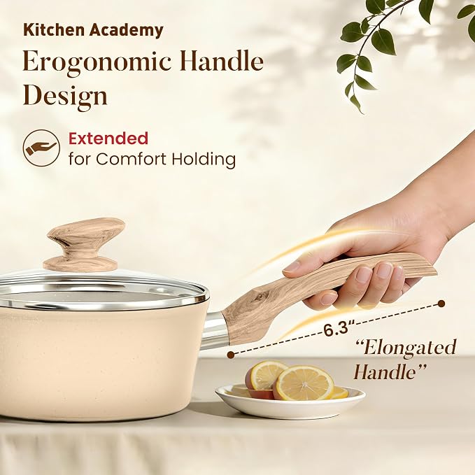 Kitchen Academy 12-Piece Induction Cookware Set, Nonstick Granite Pots and Pans - Image 5