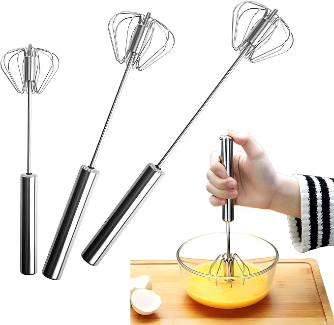3 Pack Stainless Steel Egg Whisk, Hand Push Rotary Whisk Blender, Versatile by SSydl