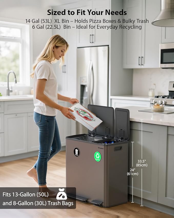 Lovewind Dual Trash Can, 14 + 6 Gallon Garbage Can - Image 2