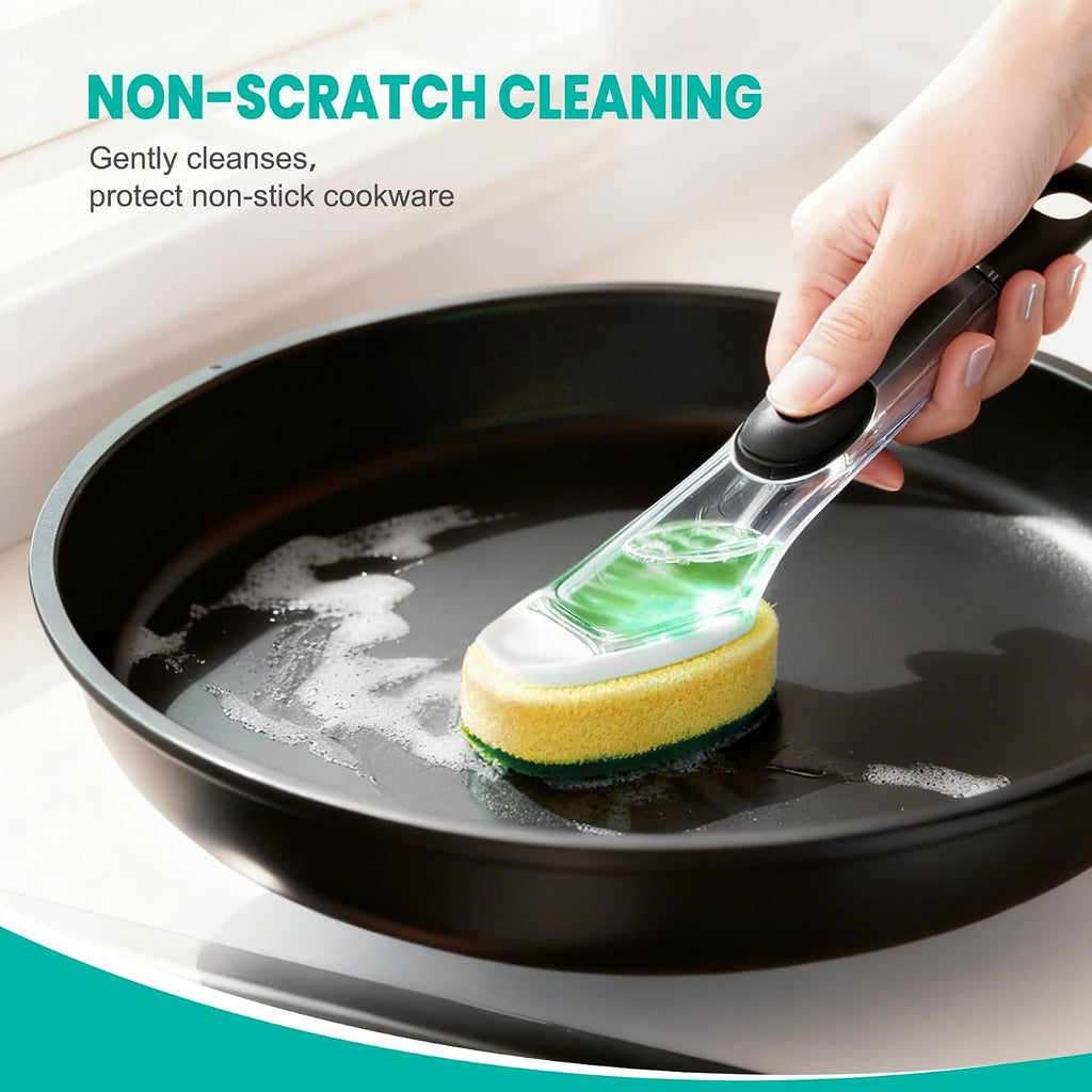 Dish Wand with Handle, 4Pcs Non-Scratch Refills Replacement Sponge