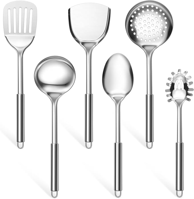 E-far 6-Piece Cooking Utensils Set, Stainless Steel Kitchen Utensils, Metal by E-far