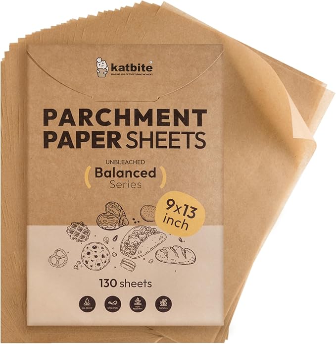 Katbite 130 Pcs Parchment Paper Sheets, 9x13 Inches Unbleached Baking Paper by katbite