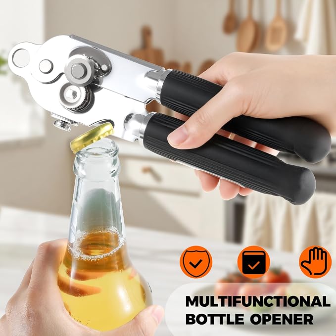 Can Opener Manual with Magnet, Soft Grip Rubber Handle Sharp Blade Smooth Edge - Image 6