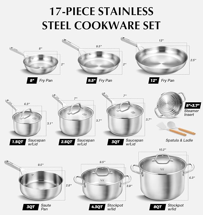 KOCH SYSTEME CS Stainless Steel Cookware Set 17 Piece, Professional 18/10 - Image 4