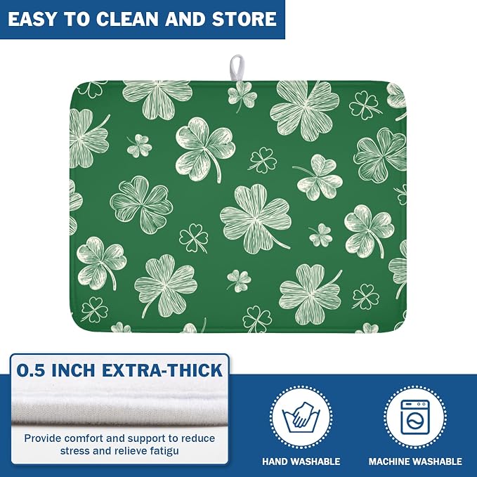 St Patrick's Day Dish Drying Mat 18 x 24 Inch Green Shamrock Dish Drainer Rack - Image 5