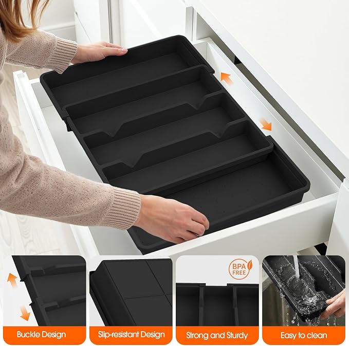 Large Silverware Organizer, Expandable Utensil Drawer Organizer - Image 5