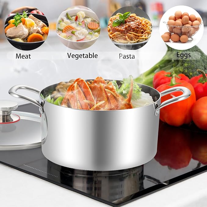 TeamFar 8 Quart Stock Pot, Stainless Steel Tri-ply Stockpot Pasta Cooking Pot - Image 6