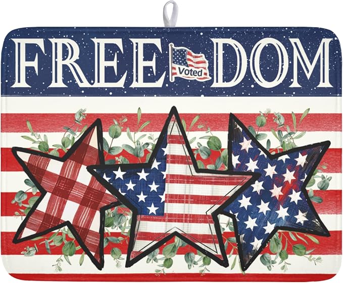 4th of July Dish Drying Mat 24x18 Inch, Patriotic Drying Mat by Trongr