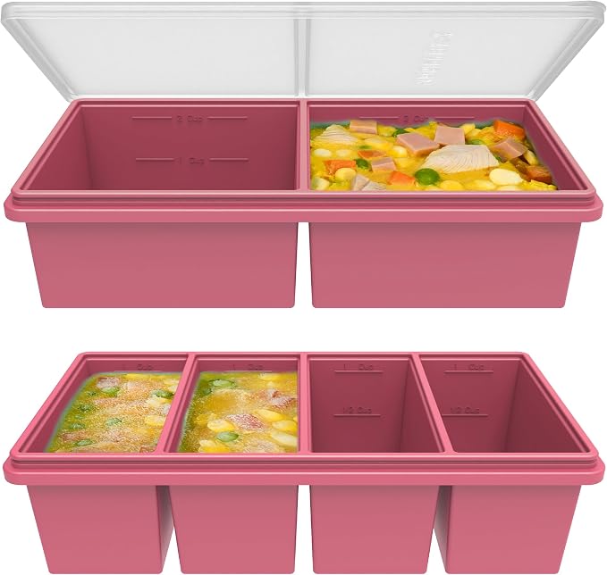 Silicone Freezer Trays with Lids, 2 Cup & 1 Cup Soup Container Style Ice Cube by Unknown