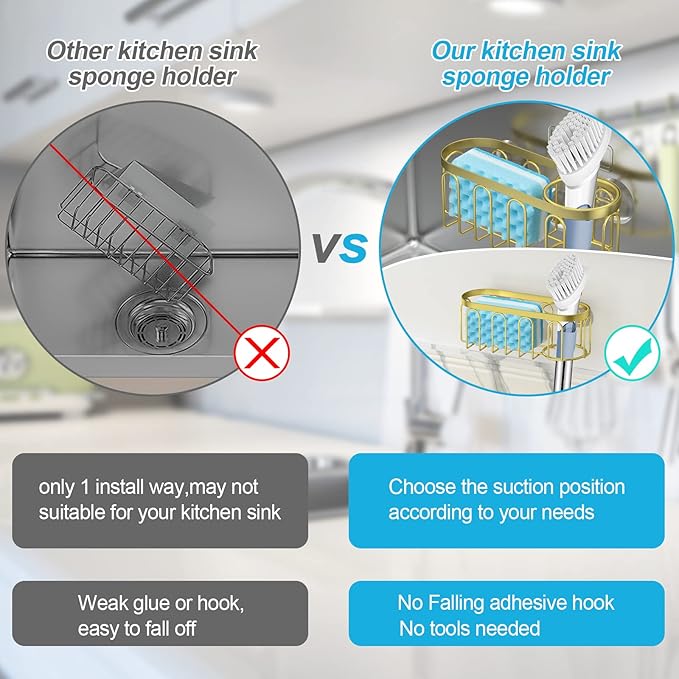 2-in-1 Sponge Holder for Kitchen Sink, Sink Caddy Kitchen Sink Organizer - Image 3