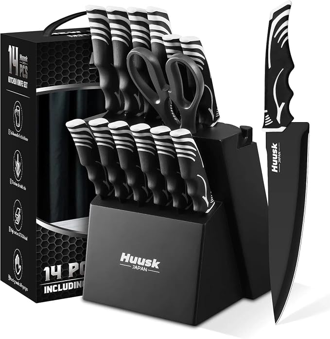 Huusk Knife Block Set with Sharpener by HuuskKnife