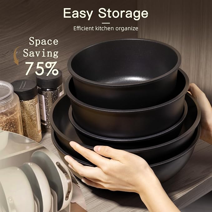 Astercook 21 Pcs Pots and Pans Set Non Stick, Ceramic Cookware Set Detachable - Image 7