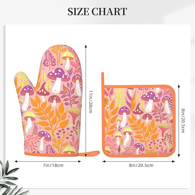 Mushroom Silicone Oven Mitts Pan Mats Set of 2, Heat Resistant Gloves Potholder - Image 3