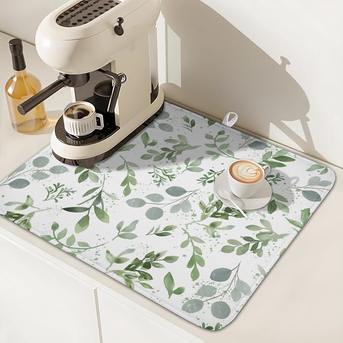 Spring Summer Sage Green Leaves Dish Drying Mat 18 x 24 Inch Spring Eucalyptus - Image 7
