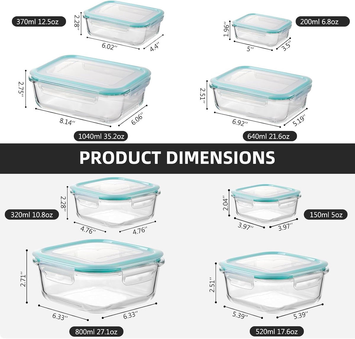 Liuruiyu Glass Food Storage Containers with Lids, 8 Pack Meal Prep