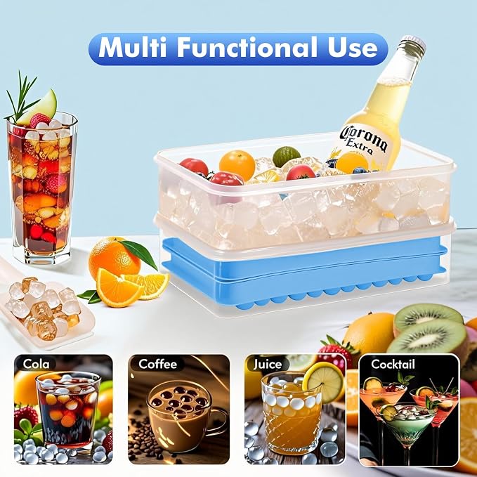 2 Pack Ice Cube Tray with Lid and Bin, Round Ice Cube Trays - Image 7