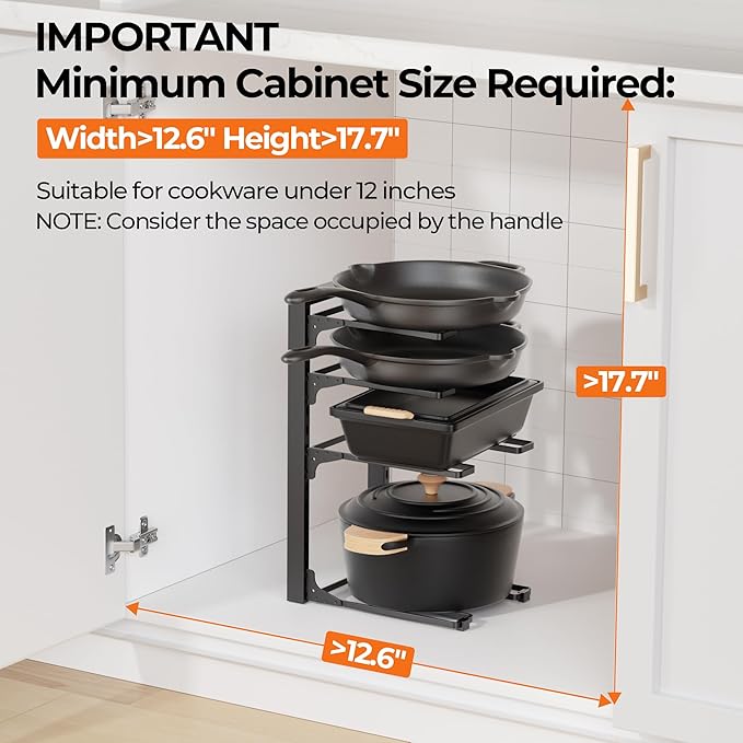 MUDEELA Pots and Pans Organizer under Cabinet 15.75" Tall, 4-Tier Heavy Duty - Image 2